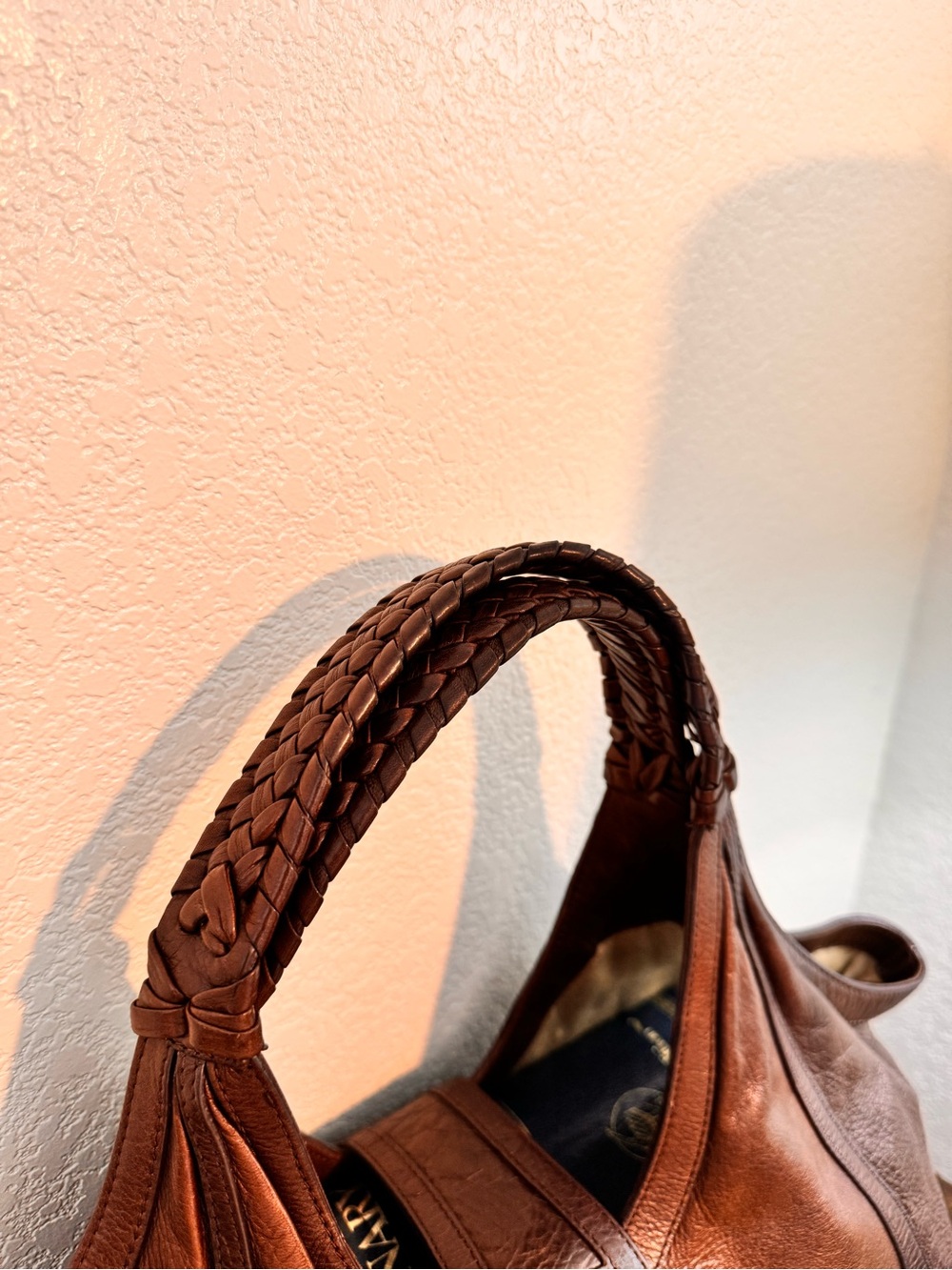 Elliott Lucca Warm Cognac Leather Braided-Handle Tote - Picture 4 of 10